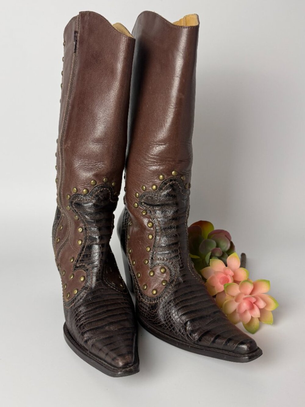 Cowboy Boots Mario Hernandez Brown Leather Studded Western Size 8 Womens